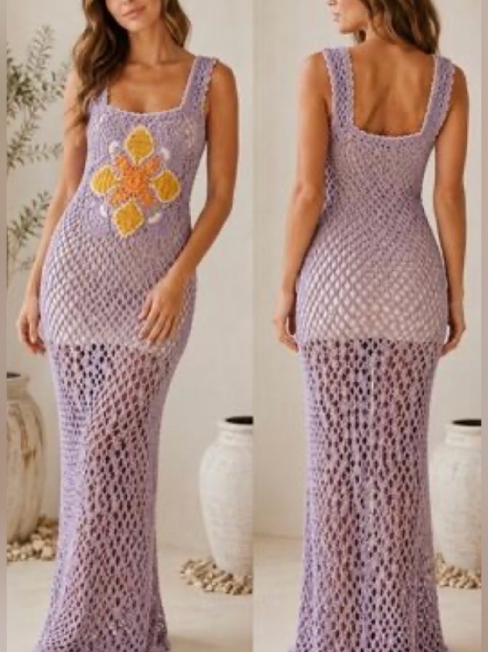 NEW Urban Outfitters Kimchi Blue Lavender Crochet Maxi Dress Size M/L
